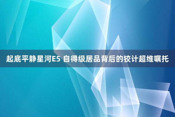 起底平静星河E5 自得级居品背后的狡计超维嘱托